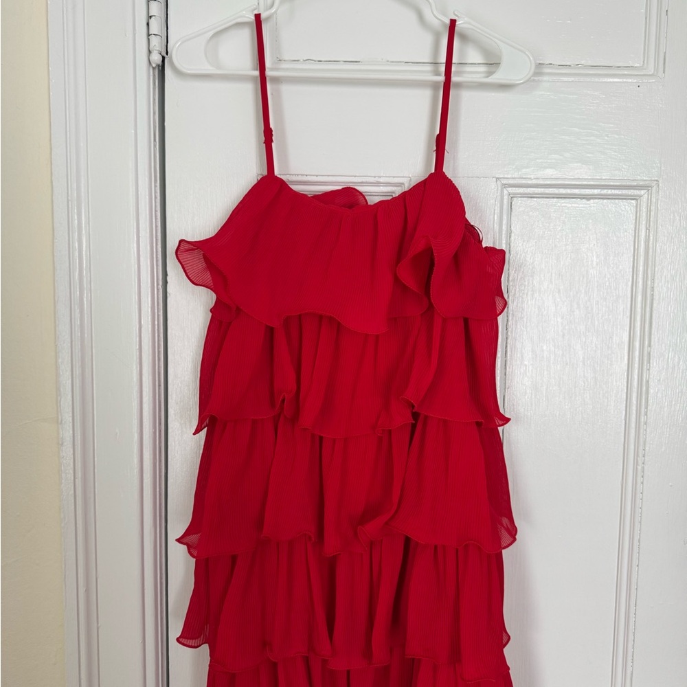Red Ruffled Sleeveless Dress